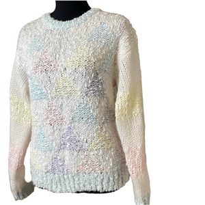 Vintage > Colorblock Pastels Cottagecore Hand Knit Sweater